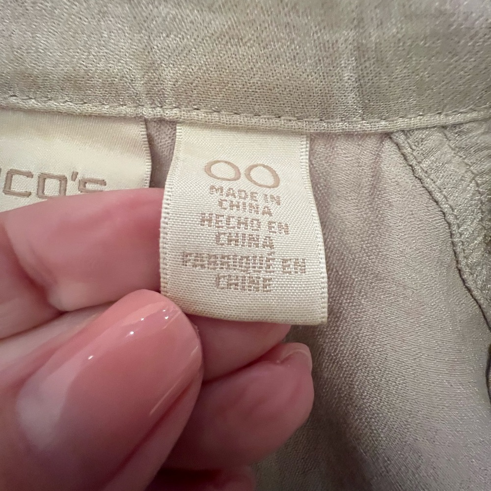 Chico’s Foiled Linen Gold Shimmer Lightweight Jacket Blazer Zip Closure Small - Picture 10 of 12